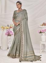 Banarasi Silk Grey Wedding Wear Embroidery Seuqnqce Work Saree